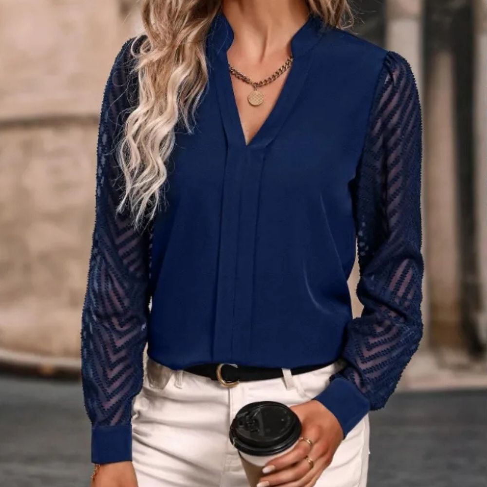 Rose | Long-Sleeve Chiffon Lace Stitch Blouse