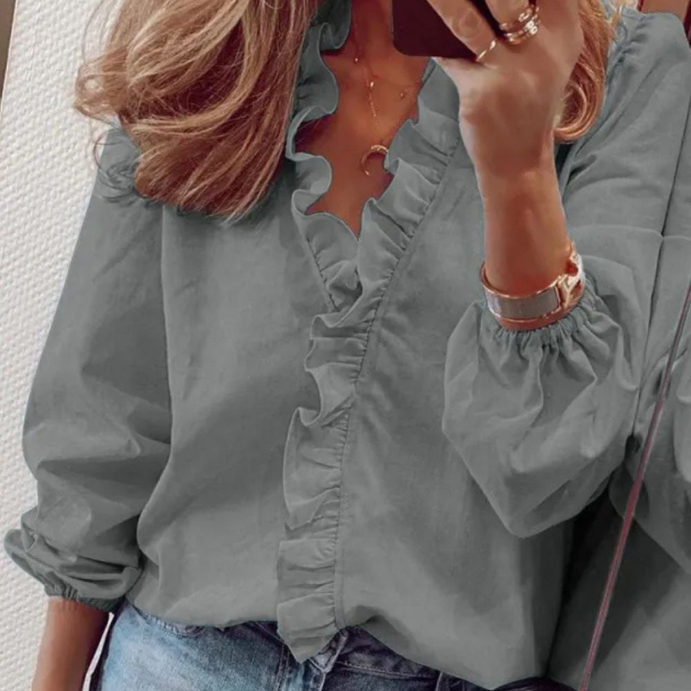 Aria | Trendy New Long-Sleeve Ruffled Blouse
