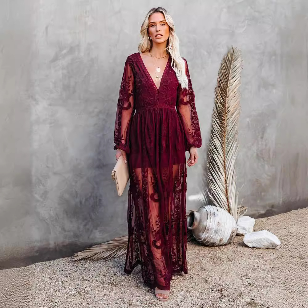 Cervo - Lace maxi dress with sweetheart neckline