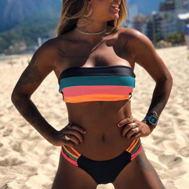 AquaLivv - Striped bandeau bikini