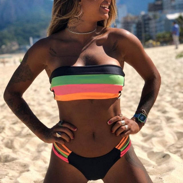 AquaLivv - Striped bandeau bikini
