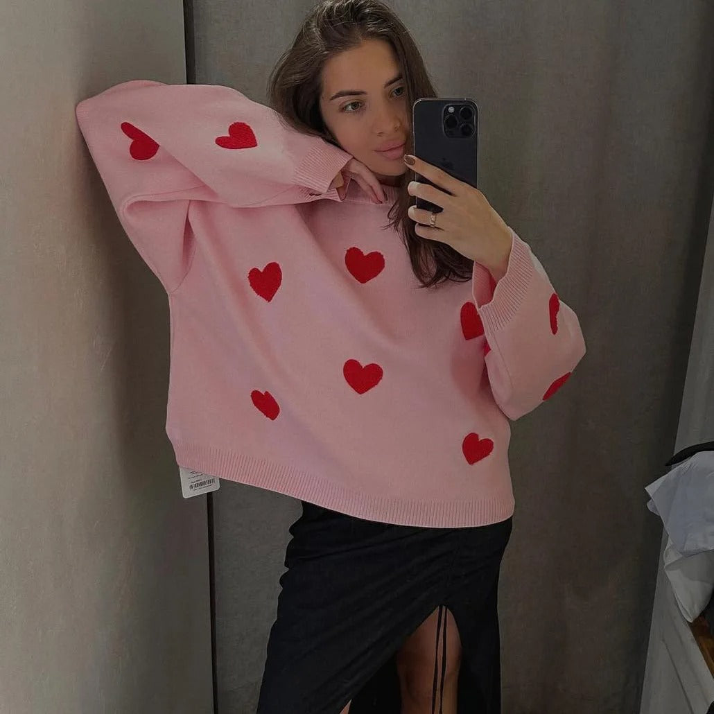 Elegant knitted heart sweater sweater with heart motif for ladies
