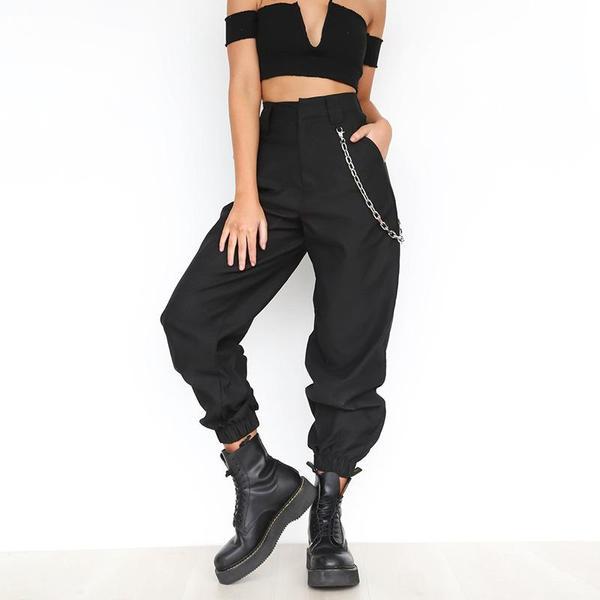 Monica - High-waisted harem pants with chain belt