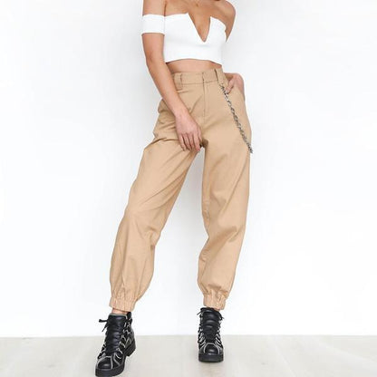 Monica - High-waisted harem pants with chain belt