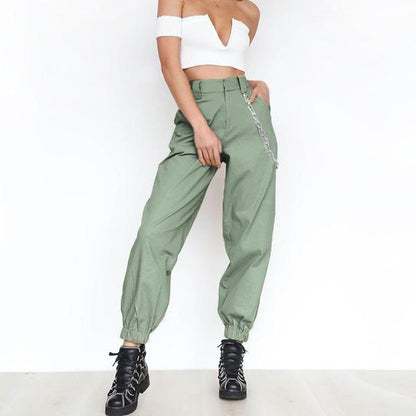Monica - High-waisted harem pants with chain belt