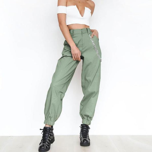 Monica - High-waisted harem pants with chain belt