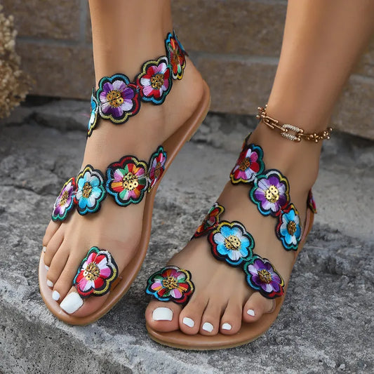 Melissa | Ethnic Floral Clip-Toe Sandals