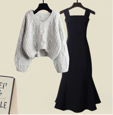 Amelia - High-quality two-piece knit set with sweater and mermaid dress for women