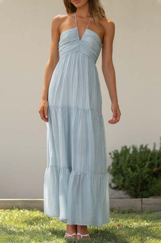 Rasha - Elegant and soft, plain patchwork sleeveless, backless dresses