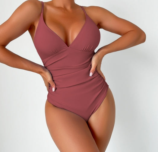 LolaBeach - Plain swimsuit with deep v-neckline