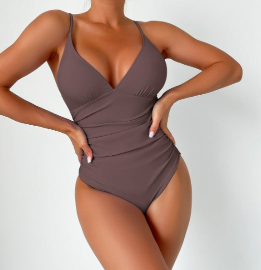 LolaBeach - Plain swimsuit with deep v-neckline