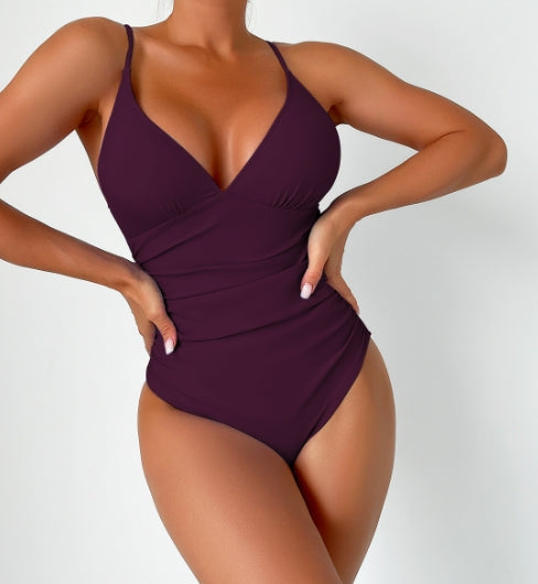 LolaBeach - Plain swimsuit with deep v-neckline