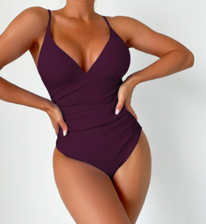 LolaBeach - Plain swimsuit with deep v-neckline