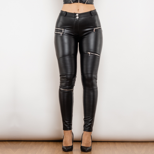 Black tight leather pants for women