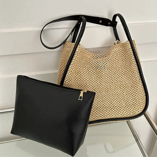 Lexi - Large PU leather wicker bag