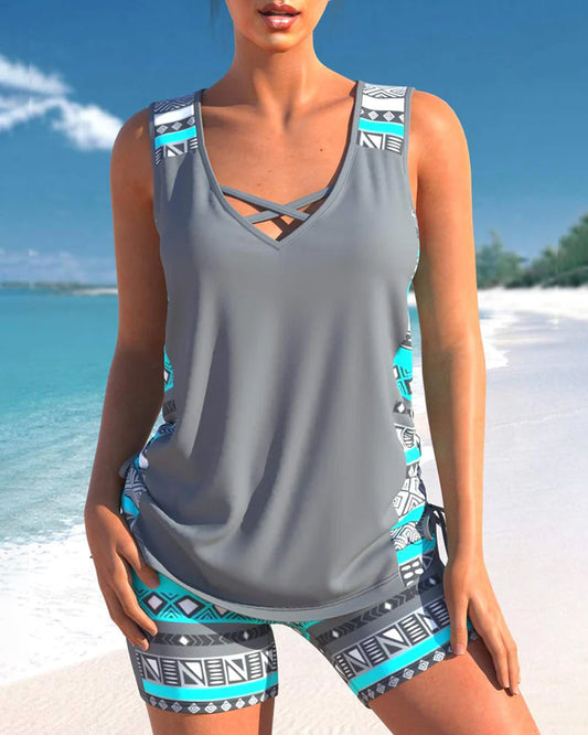 Lena - Tankini with geometric print and V-neckline
