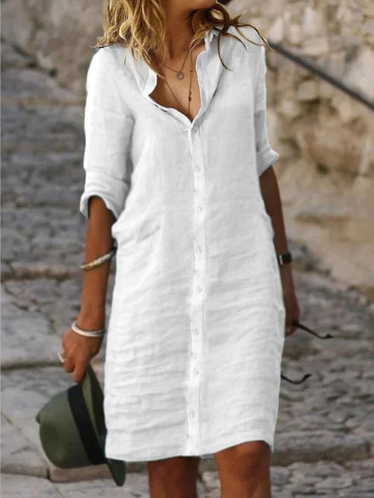 Coco - Chapel Button Half Sleeve Plain Dresses Hermosos