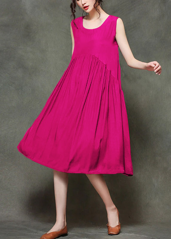 Mitchi - O-neck ruffled long sleeveless dresses