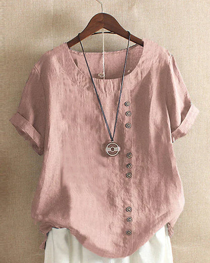 Carmella | Stylish Blouse with Round Neckline and Buttons