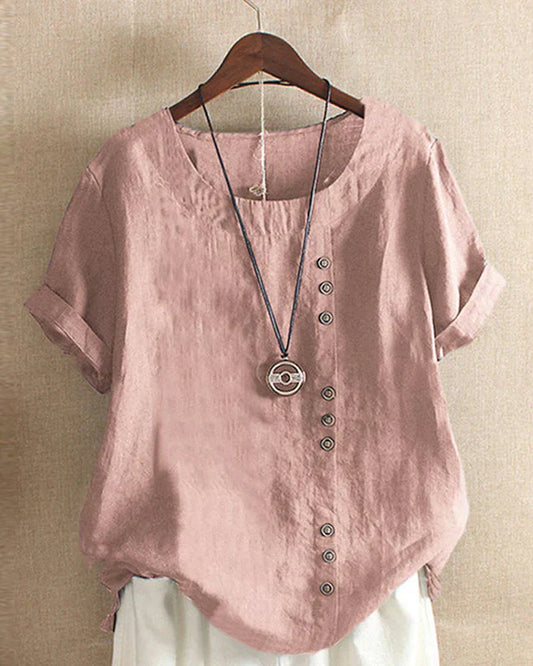 Carmella | Stylish Blouse with Round Neckline and Buttons