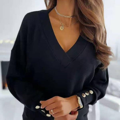 Lix Sweater | Comfortable soft women's V-neck sweater with gold buttons