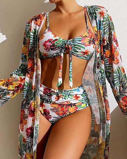 Valencia | Three-Piece Bikini Set with Flowers