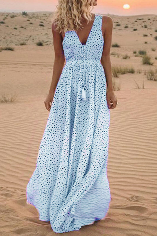 Sariah - V-neck patchwork polka dot bohemian trapeze dresses