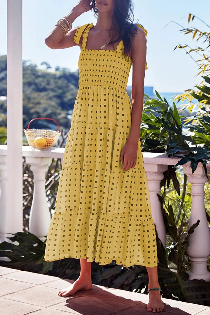 Rhea - Printed dresses with thin straps and urban fashion patches.