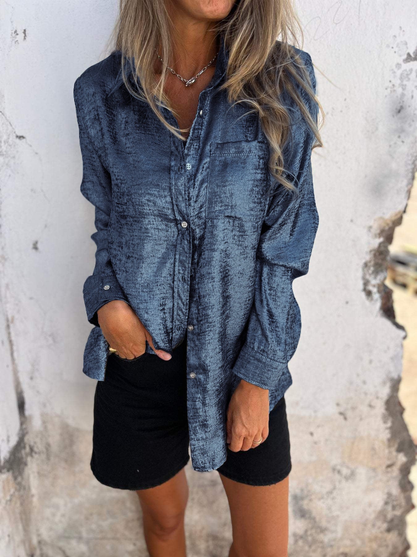 Metallic women's blouse with collar