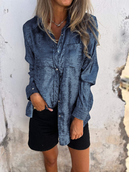 Metallic women's blouse with collar