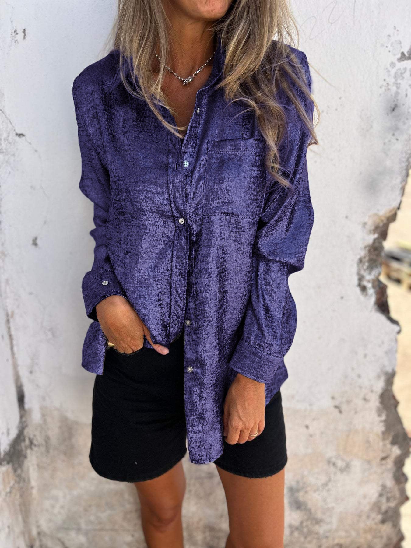 Metallic women's blouse with collar