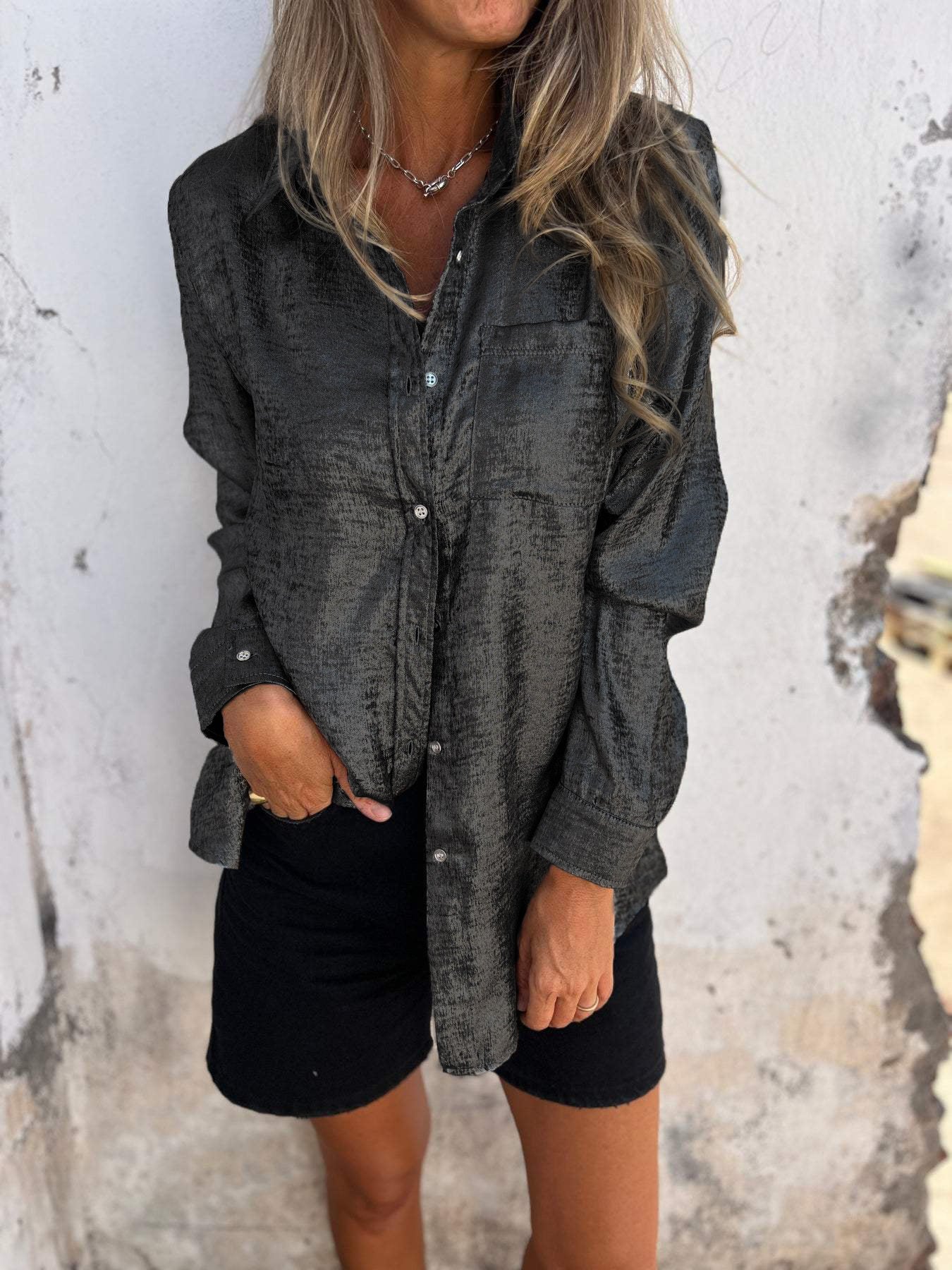 Metallic women's blouse with collar