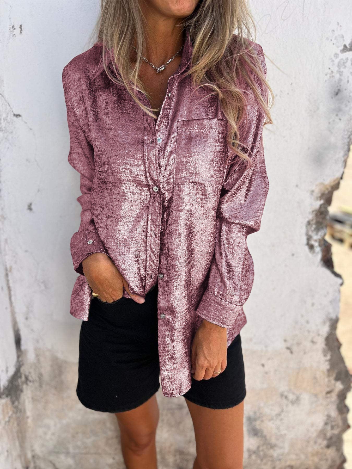 Metallic women's blouse with collar