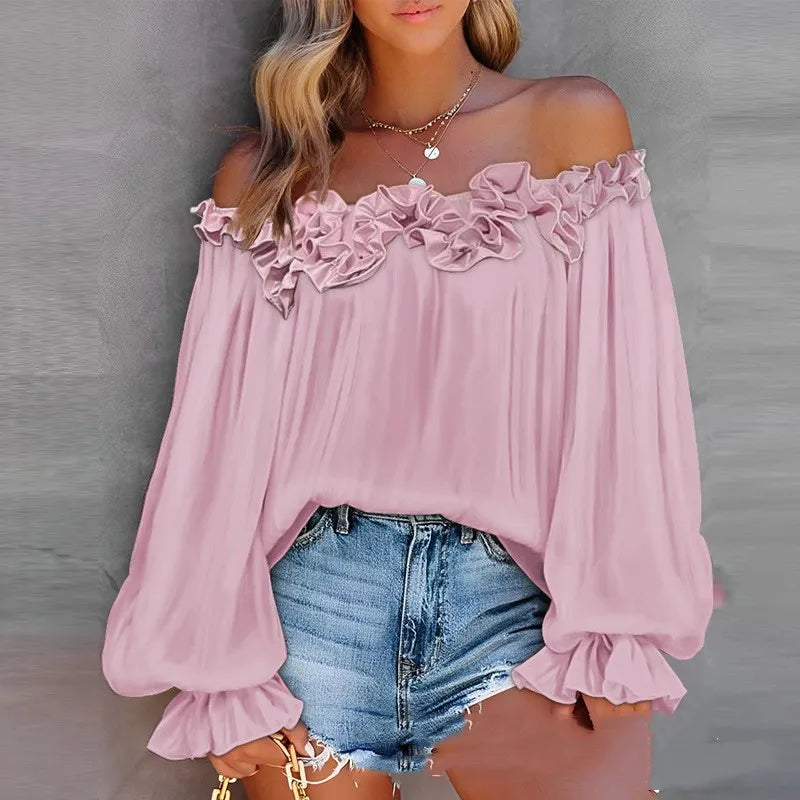 Nora | Chic Off-Shoulder Lotus Leaf Sleeve Blouse