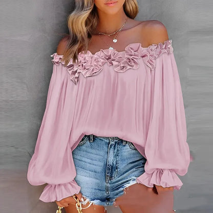 Nora | Chic Off-Shoulder Lotus Leaf Sleeve Blouse