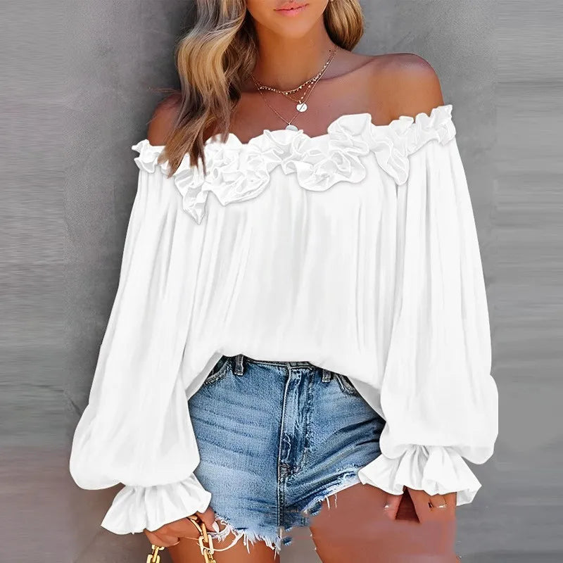 Nora | Chic Off-Shoulder Lotus Leaf Sleeve Blouse