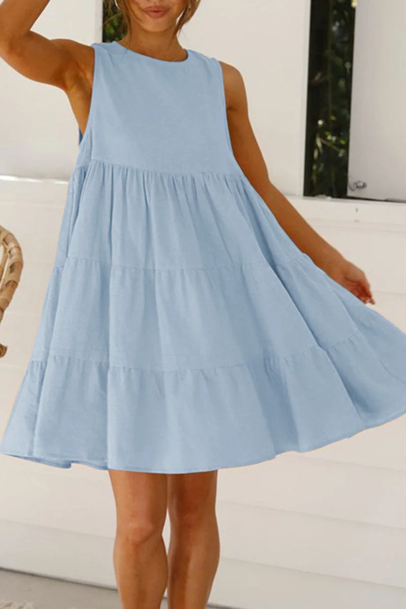 Kaylani - Round-neck princess dresses with trendy plain casual patches