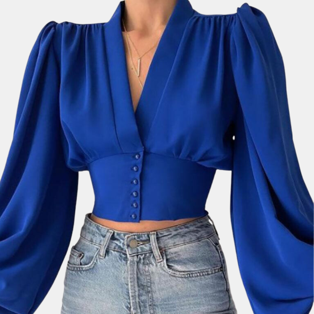 Alondra - Fashionable puff-sleeve blouse with V-neckline