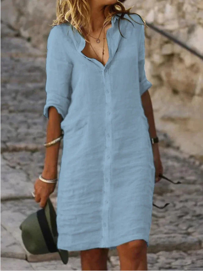 Coco - Chapel Button Half Sleeve Plain Dresses Hermosos