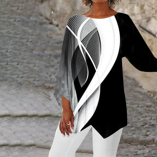Geometric long-sleeved top for women