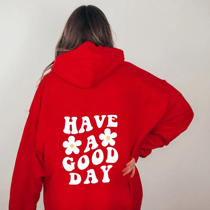 Emma | Casual oversized hoodie with "Have A Good Day" print and bag perfect for fall/winter