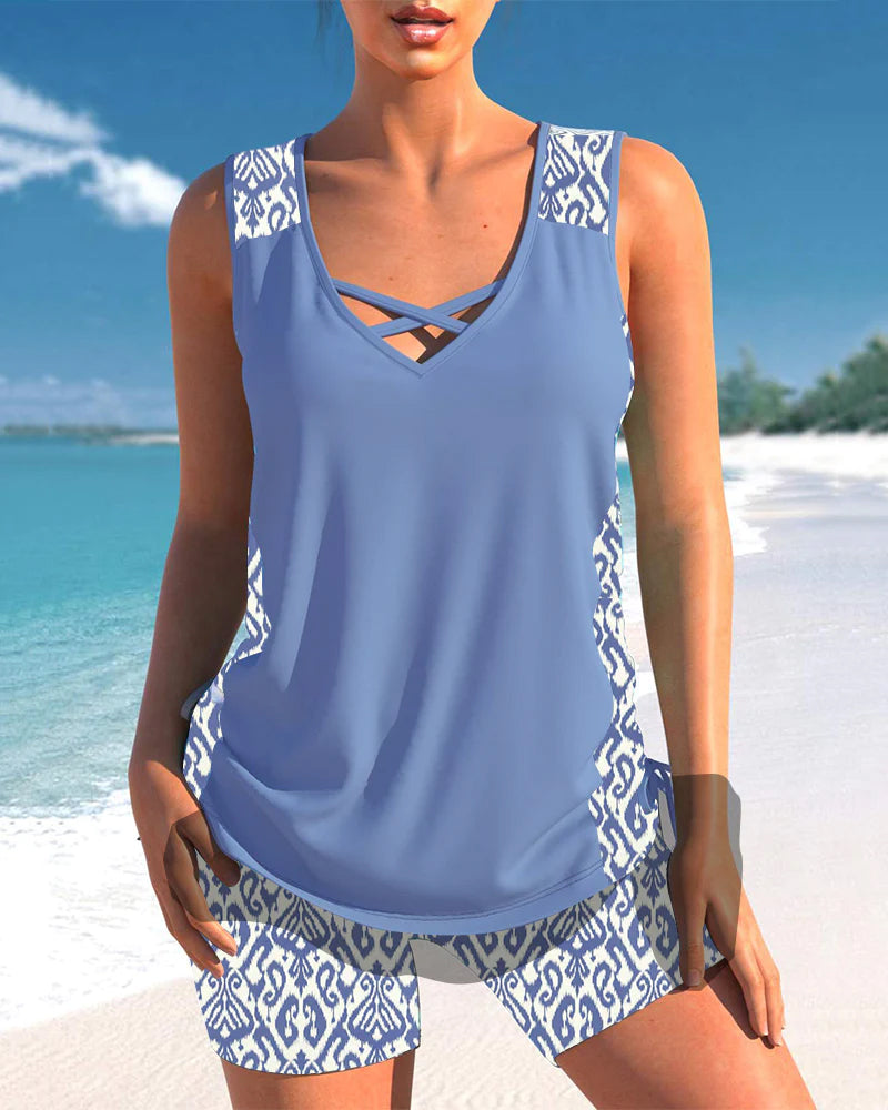 Lena - Tankini with geometric print and V-neckline
