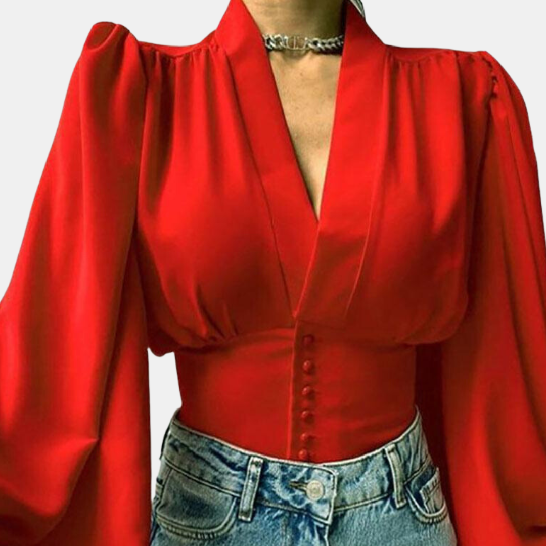 Alondra - Fashionable puff-sleeve blouse with V-neckline