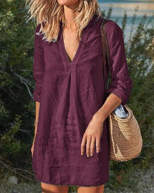 Gienne - Vintage-style casual dresses with v-neckline