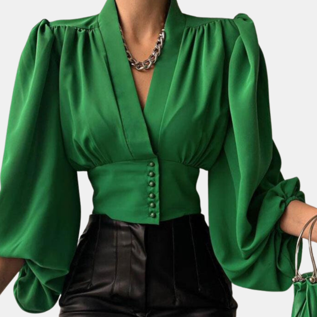 Alondra - Fashionable puff-sleeve blouse with V-neckline