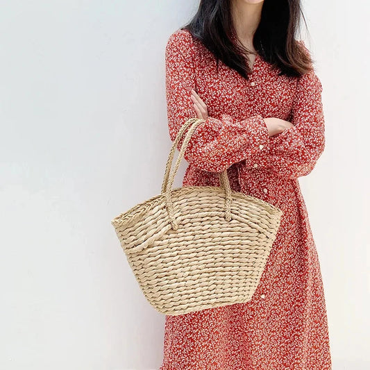 Amila - Large wicker bag with brown bucket