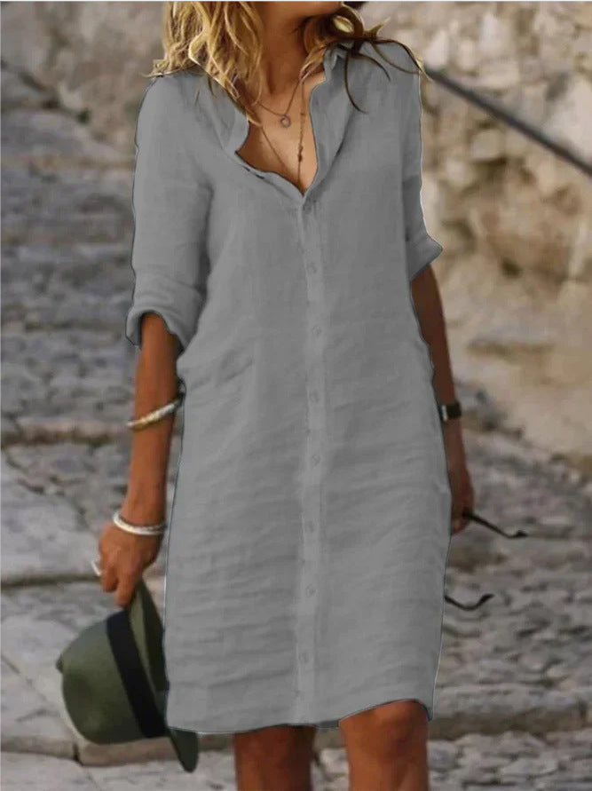 Coco - Chapel Button Half Sleeve Plain Dresses Hermosos