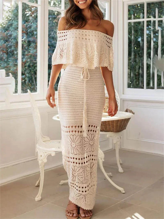 Ava - Crochet maxi dresses with open shoulders.