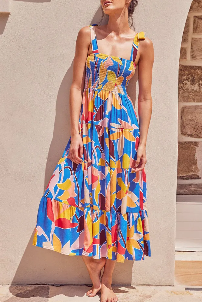 Brigitta - Printed dresses with thin straps and trendy bohemian prints.