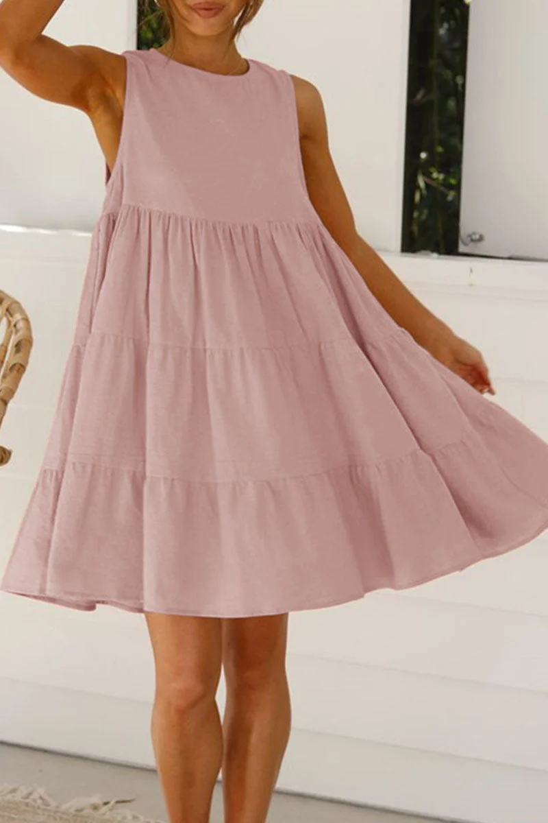 Kaylani - Round-neck princess dresses with trendy plain casual patches